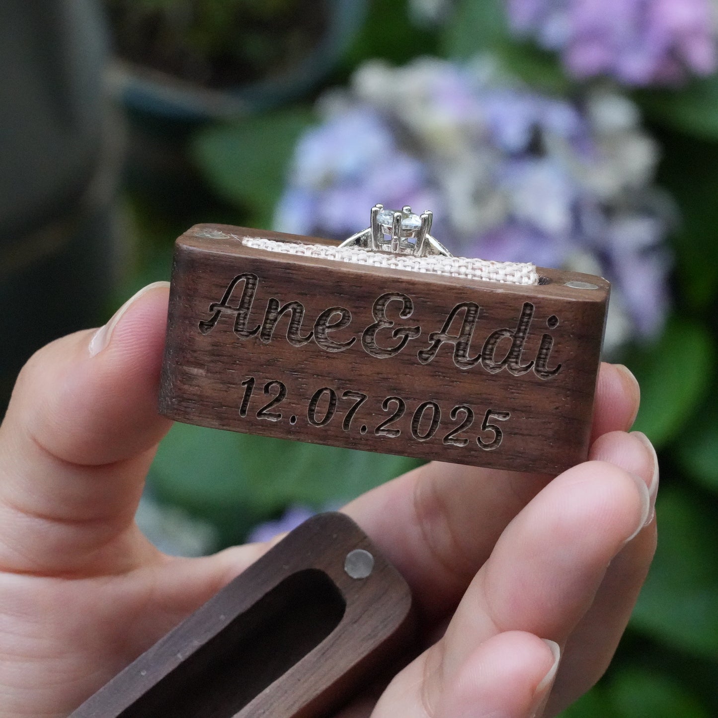 Personalized Mini Wooden Wedding Ring Box,Ceremony  Column Shaped Ring Box,Engraved Engagement Holder, Wedding Ring Bearer Gift