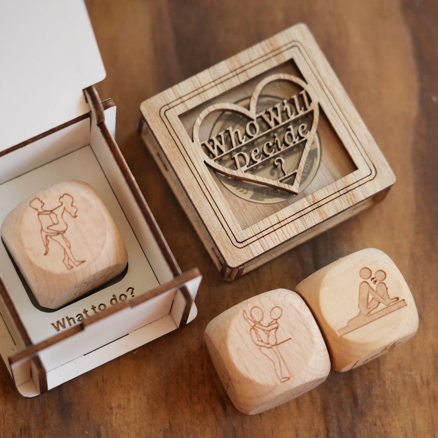 Personalized Decision Coin And Dice Set With Box,Wooden Dice And Metal Coin,Gift For Couple,Wedding Gift,Valentine Gift