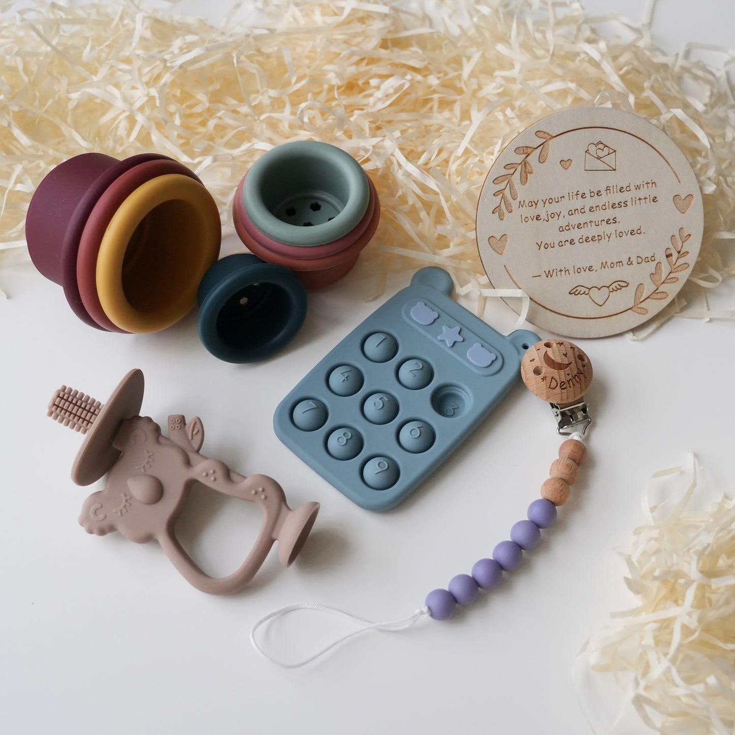 Engraved Silicone Toy With Metal Box,Baby Grinding  Teeth Toys,Baby Shower Gift,First Teething Toy,Sensory  Teether Food Grade Silicone