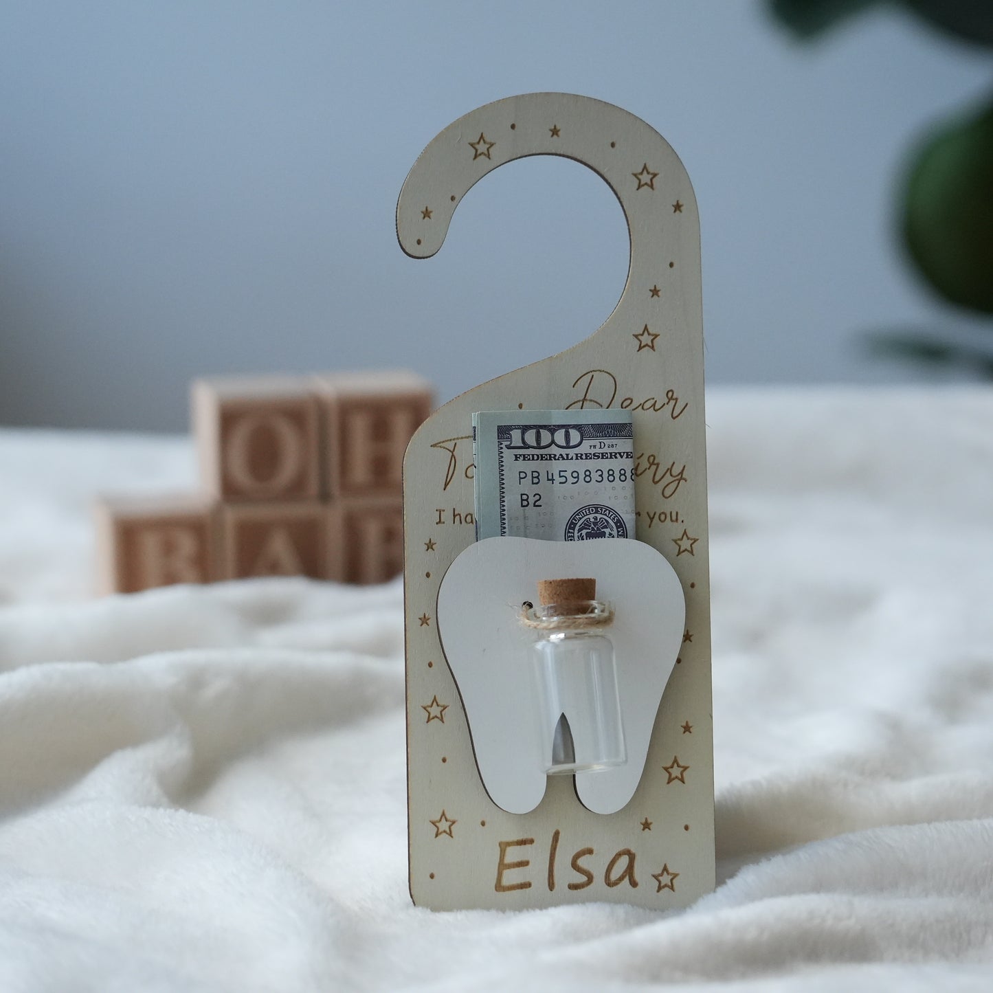 Personalized Tooth Fairy Door Hanger,Baby Shower  Gift,Custom Name Tooth Holder with Jar,Gift For Boys  And Girls,Tooth Pick Up Drop Off