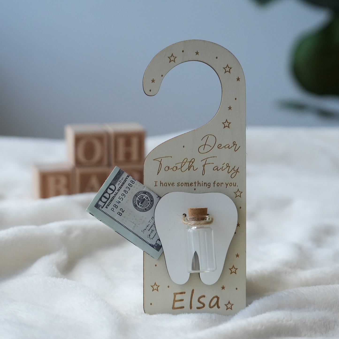 Personalized Tooth Fairy Door Hanger,Baby Shower  Gift,Custom Name Tooth Holder with Jar,Gift For Boys  And Girls,Tooth Pick Up Drop Off