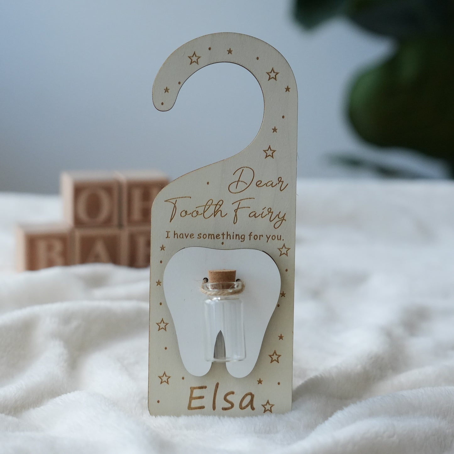 Personalized Tooth Fairy Door Hanger,Baby Shower  Gift,Custom Name Tooth Holder with Jar,Gift For Boys  And Girls,Tooth Pick Up Drop Off