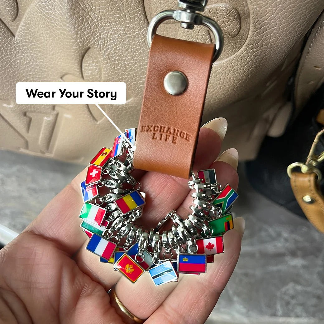Personalized Leather Flag Keychain, Custom  Country Flag Bag Charm, Travel Souvenir Gift,  Traveler Keepsake Accessory