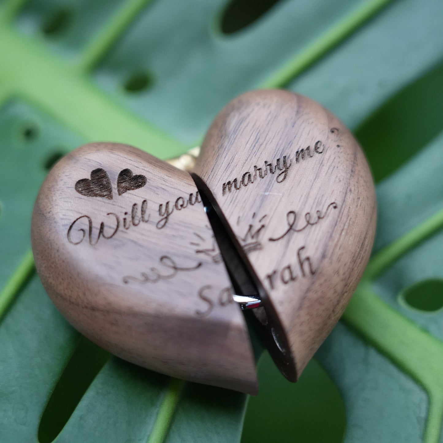 Custom Heart Shaped Wooden Ring Box,Anniversary Gift For Couple,Wedding Engagement Ring Box,Perfect Ring Bearer Gift