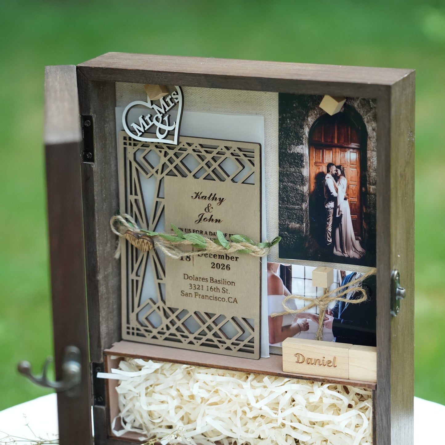 Personalized Wooden Memory Box With USB,Engraved Wooden Keepsake Box,Rustic Memento Box,Gift For Birth