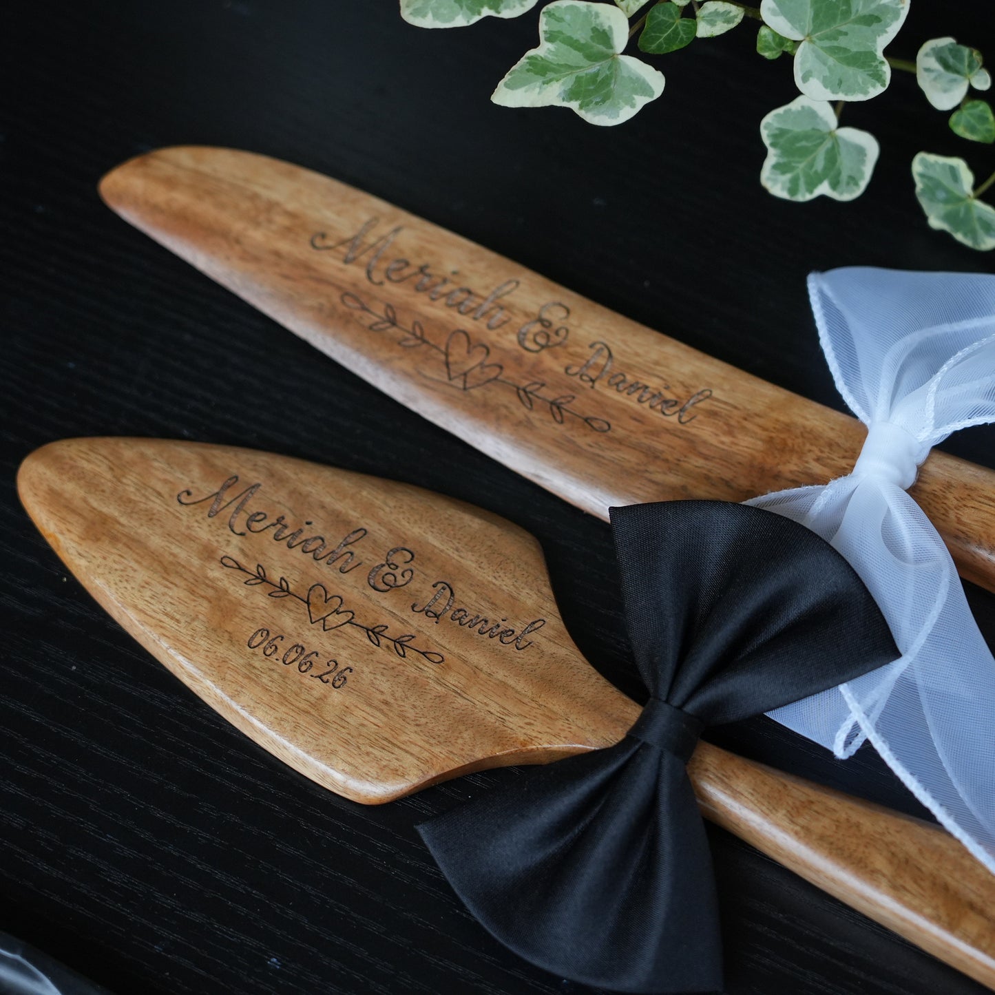 Customed Wooden Cake Knife and Server Set, Wedding,Anniversary Gift,Wedding Cake Cutting Set, Cutlery Gift for Bride and Groom