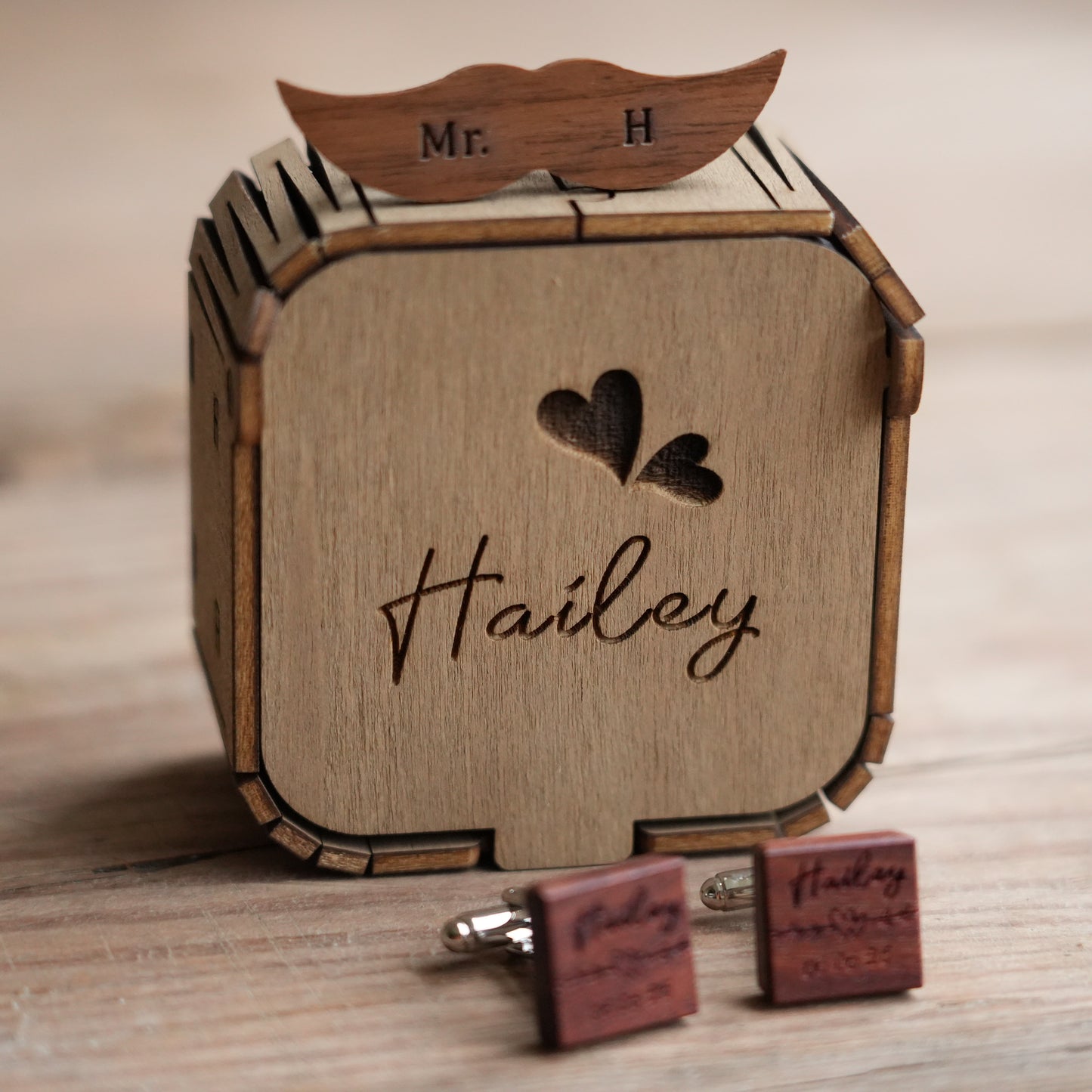 Custom Suit Cufflink & Tie Clip Set With Box, Groomsmen Cufflink,Engraved Wooden Box,Suit Tie  Accessories,Best Man Gift,Anniversary Gift