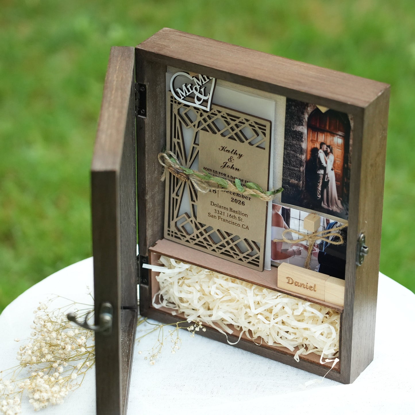 Personalized Wooden Memory Box With USB,Engraved Wooden Keepsake Box,Rustic Memento Box,Gift For Birth