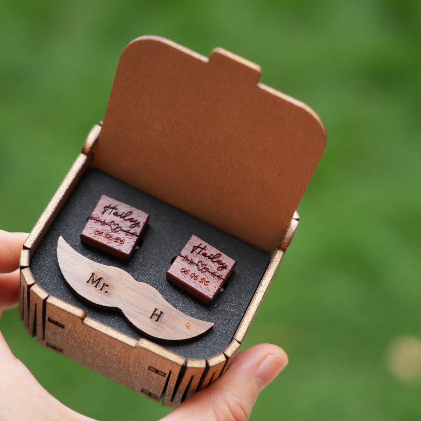 Custom Suit Cufflink & Tie Clip Set With Box, Groomsmen Cufflink,Engraved Wooden Box,Suit Tie  Accessories,Best Man Gift,Anniversary Gift