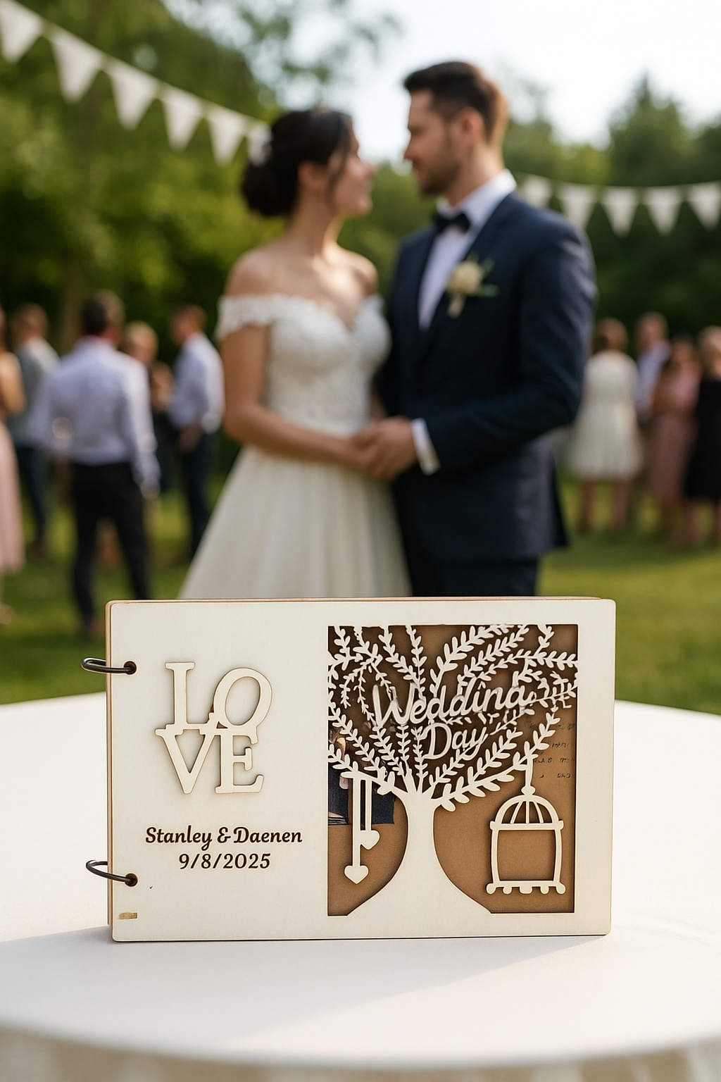 Personalized Wooden Wedding Guest Book,Elegant  Wooden Wedding Keepsake,Memory Album,Custom  Rustic Sign Book for Reception