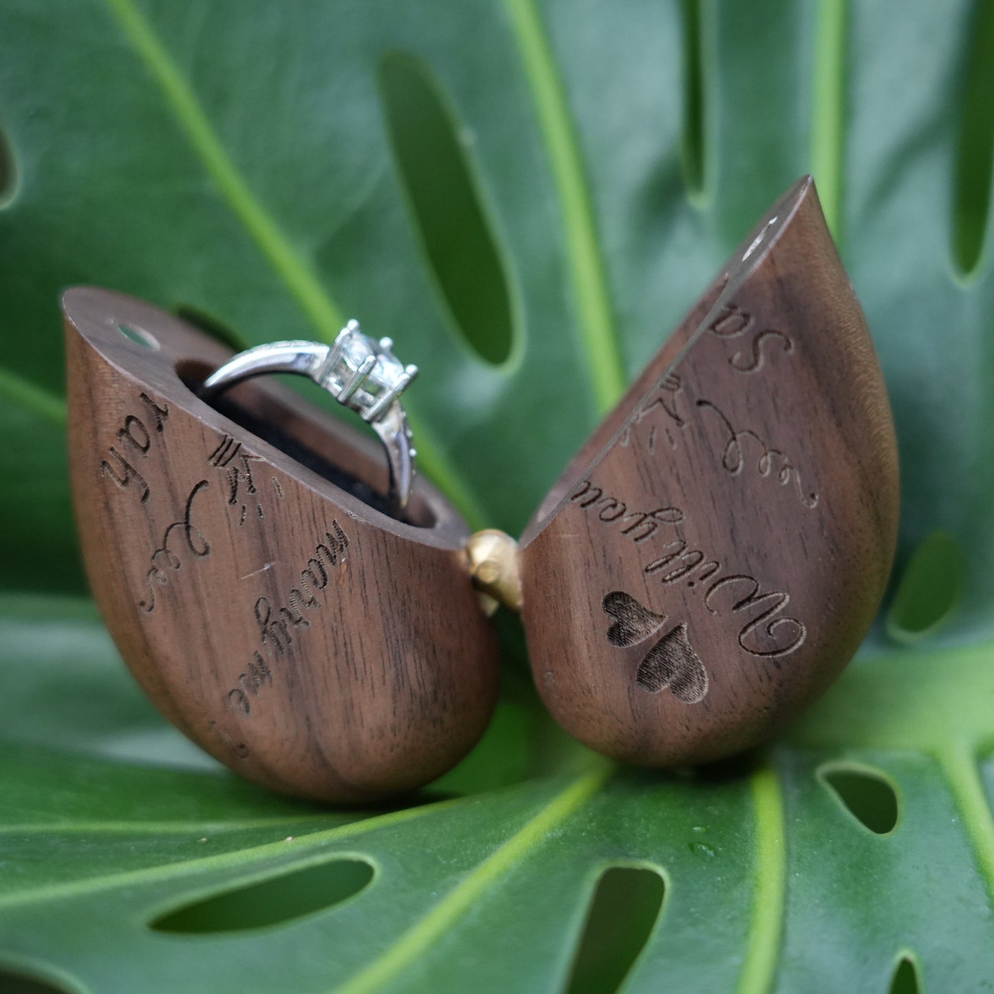 Custom Heart Shaped Wooden Ring Box,Anniversary Gift For Couple,Wedding Engagement Ring Box,Perfect Ring Bearer Gift