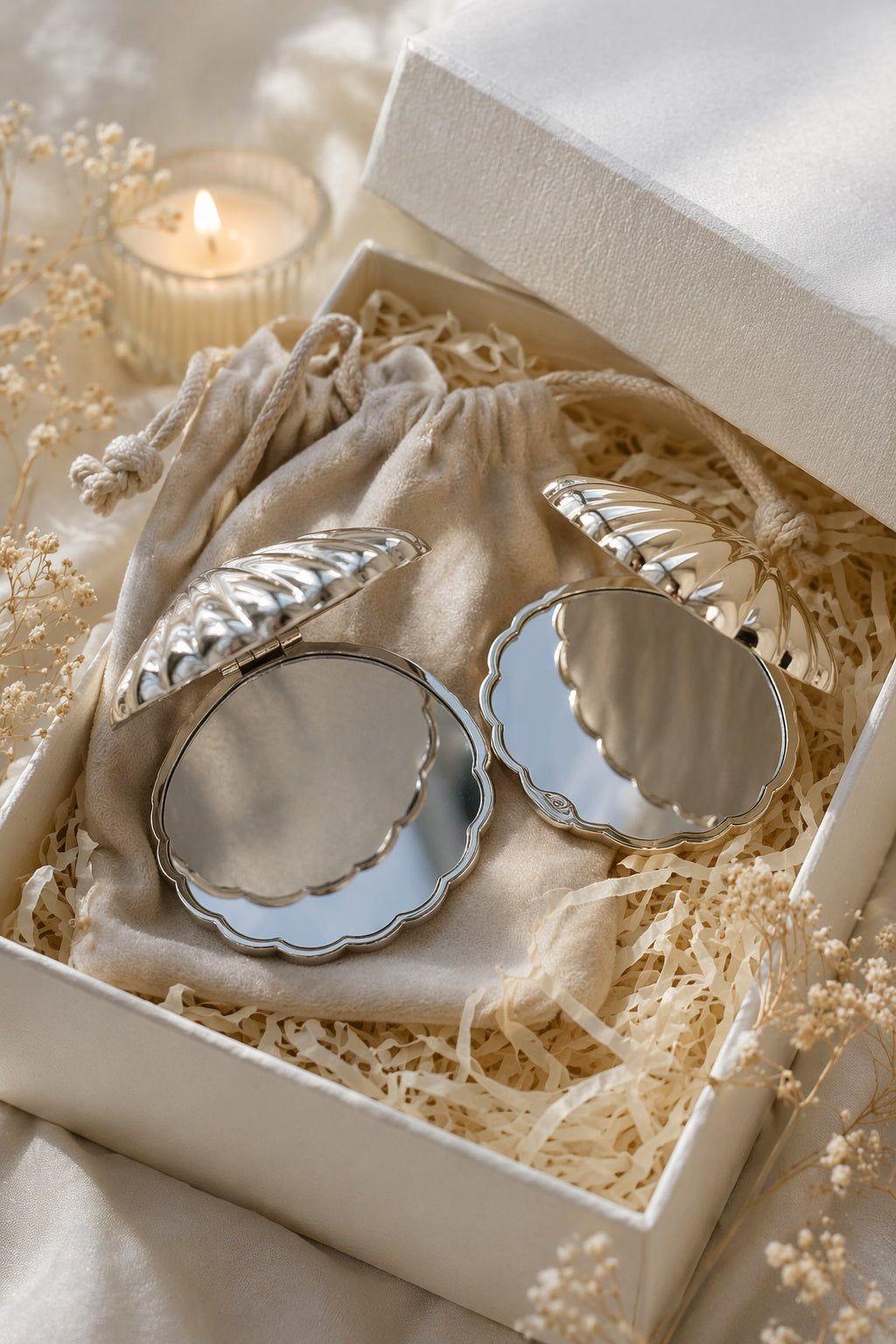Personalized Seashell Compact Pocket Mirror,  Custom Engraved Name Makeup Mirror, Beach  Themed Bridesmaid Gift & Wedding Favor
