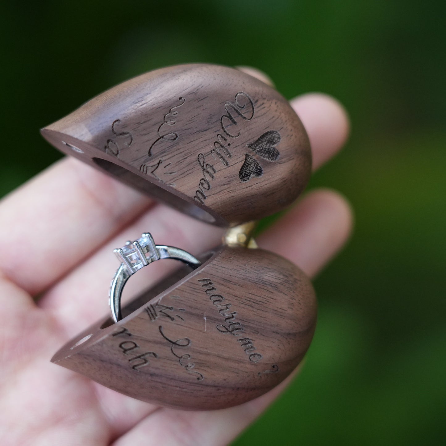 Custom Heart Shaped Wooden Ring Box,Anniversary Gift For Couple,Wedding Engagement Ring Box,Perfect Ring Bearer Gift