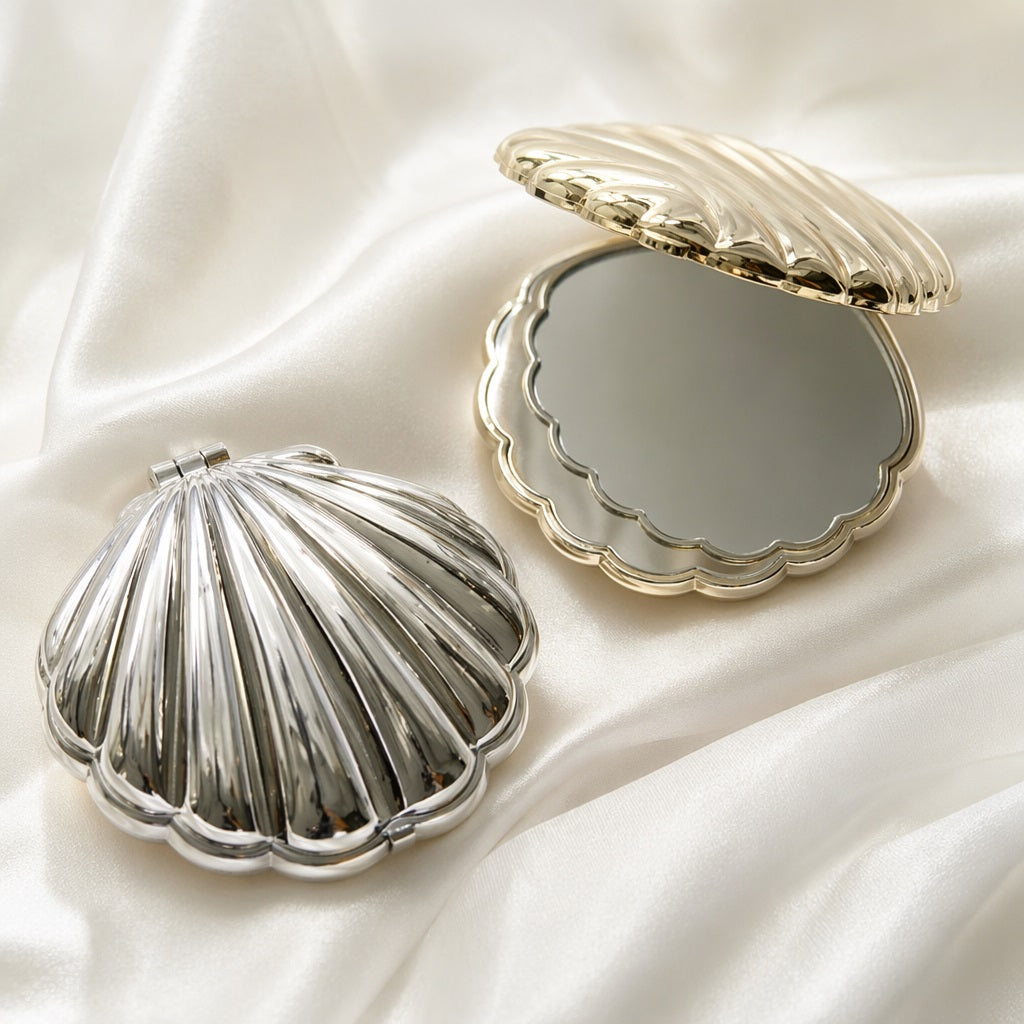 Personalized Seashell Compact Pocket Mirror,  Custom Engraved Name Makeup Mirror, Beach  Themed Bridesmaid Gift & Wedding Favor
