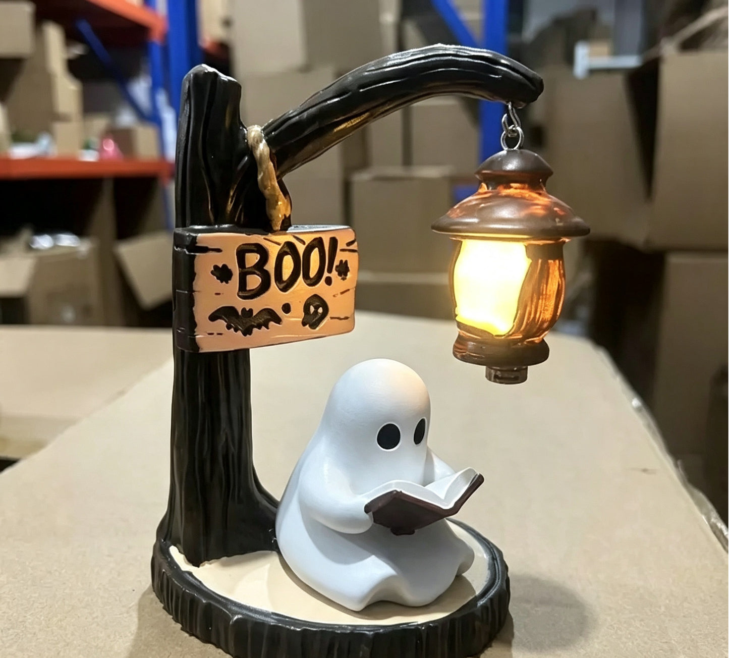 Ghost Reading Halloween Lantern Lamp,  Spooky Resin Desk Ornament, Warm Night Light,  Unique Gift for Book Lovers & Halloween Home Decor