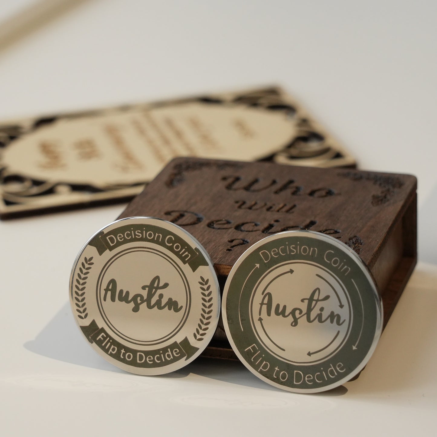 Personalized Decision Coin For The Couple,Classic Decision Maker,Challenge Coin,Decision Coin With Wooden Box,Valentines Gift