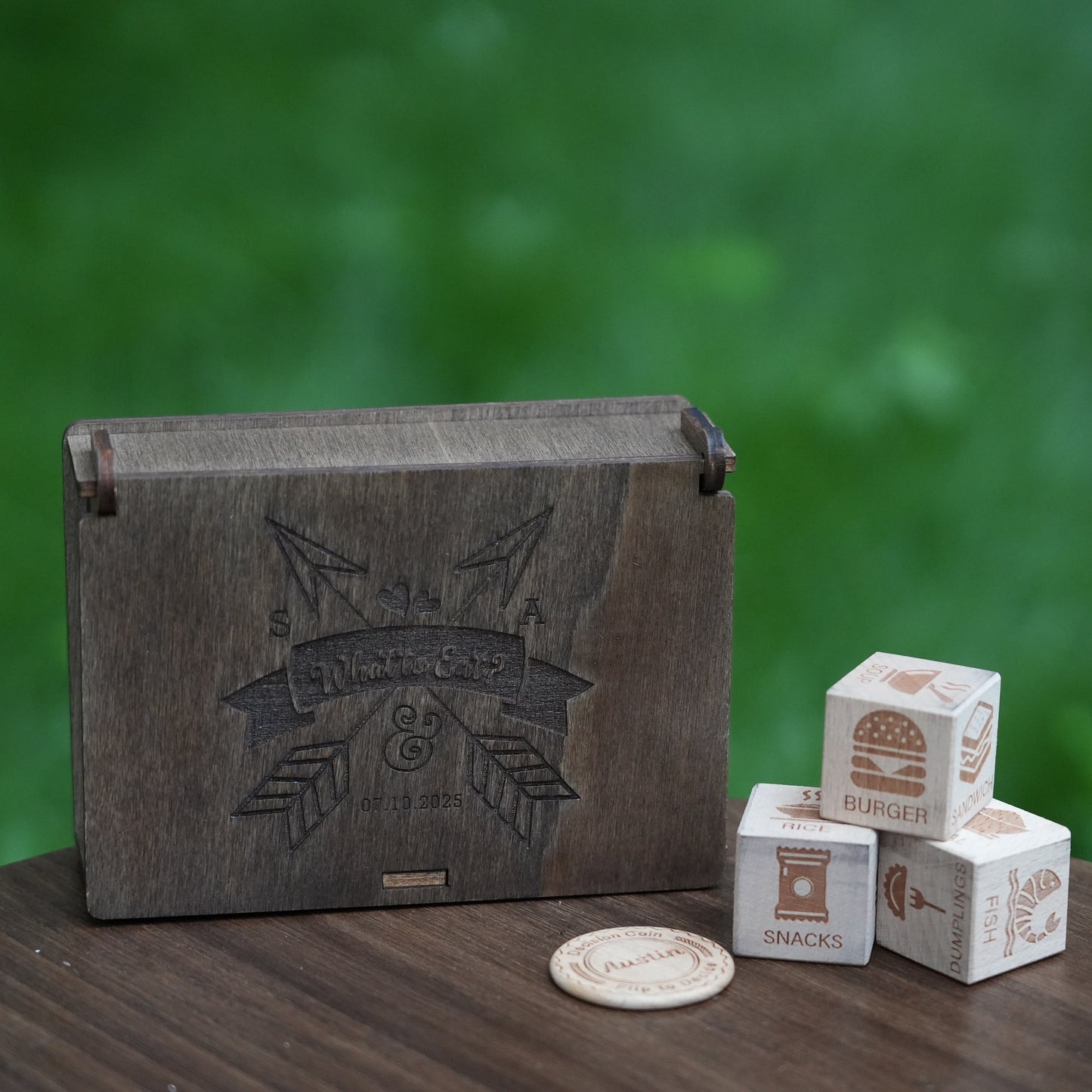 Personalized Decision Dice Set With Box,WoodenDice With Box,What To Eat Dice,Couples Dinner Idea Dice,12 Food Options Dice&;