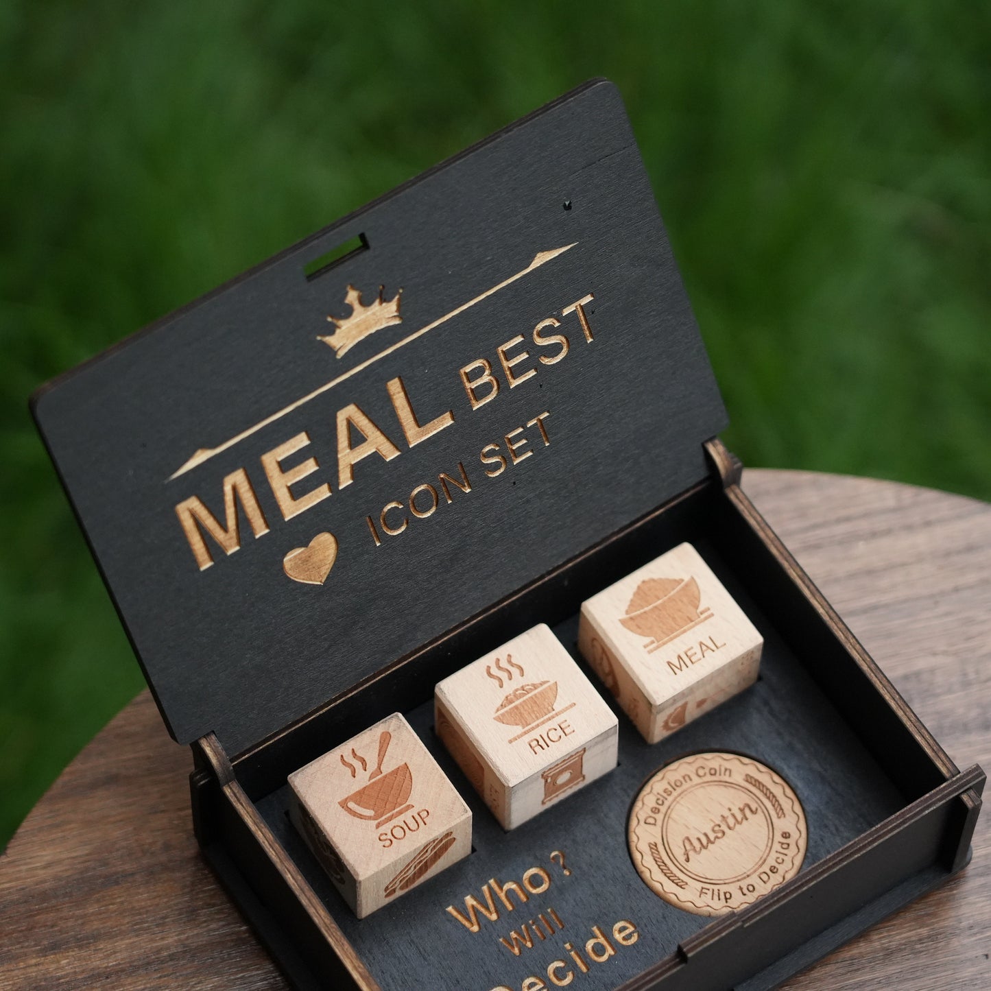 Personalized Decision Dice Set With Box,WoodenDice With Box,What To Eat Dice,Couples Dinner Idea Dice,12 Food Options Dice&;