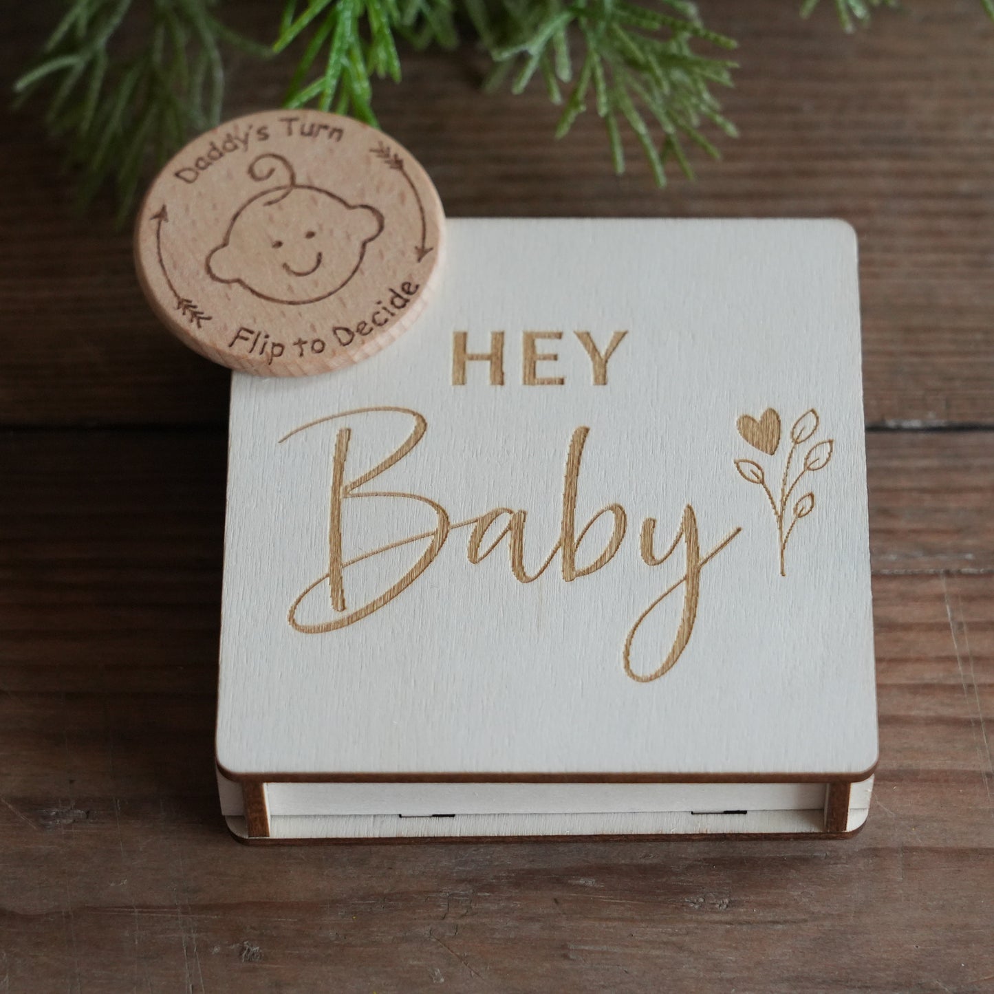 Custom Baby Decision Coin With Wooden Box And Card,New Parent Decision Coin,Baby Shower Gift, Fun Flip Token Gift For Parents