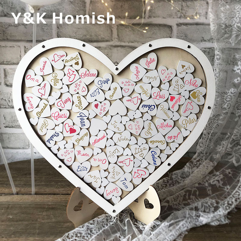 Wood Hearts Wedding Guest Book Alternative, Heart Drop Guest Book Rustic Wooden Love Heart Wedding Table Scatter Decoration Crafts, for 100 Hearts Wedding