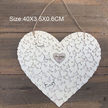 Load image into Gallery viewer, Wooden Heart Shape Customs Personalised Heart Wedding Guestbook Sign Book  Hanging Heart Wedding Guest Book