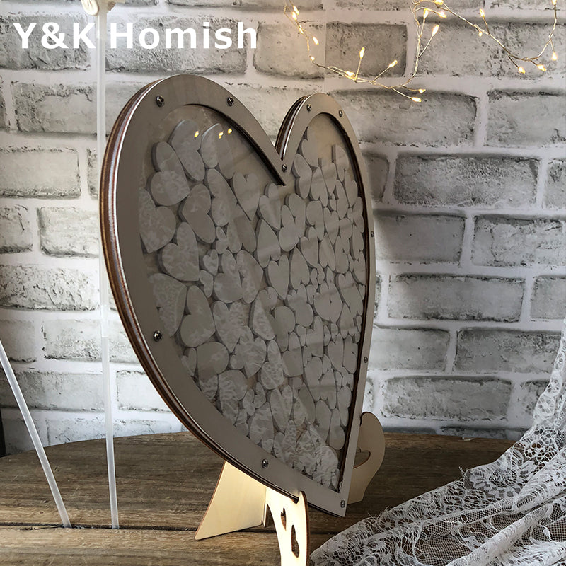 Wood Hearts Wedding Guest Book Alternative, Heart Drop Guest Book Rustic Wooden Love Heart Wedding Table Scatter Decoration Crafts, for 100 Hearts Wedding