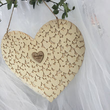 Load image into Gallery viewer, Wooden Heart Shape Customs Personalised Heart Wedding Guestbook Sign Book  Hanging Heart Wedding Guest Book