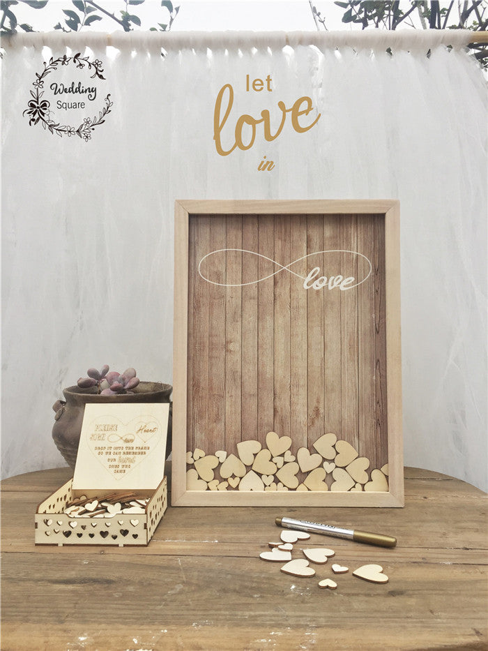 100pcs Hearts unique Wedding Decoration Rustic Sweet Wedding Guestbook Heart Drop box Wedding drop box 3D Guest book wooden box