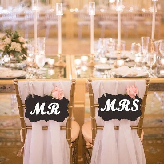 MR & MRS Chair Back Draw Flower Wedding Bride and Groom