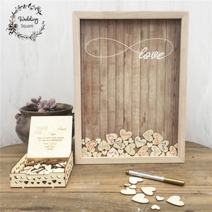 100pcs Hearts unique Wedding Decoration Rustic Sweet Wedding Guestbook Heart Drop box Wedding drop box 3D Guest book wooden box