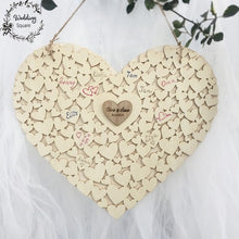 Load image into Gallery viewer, Wooden Heart Shape Customs Personalised Heart Wedding Guestbook Sign Book  Hanging Heart Wedding Guest Book