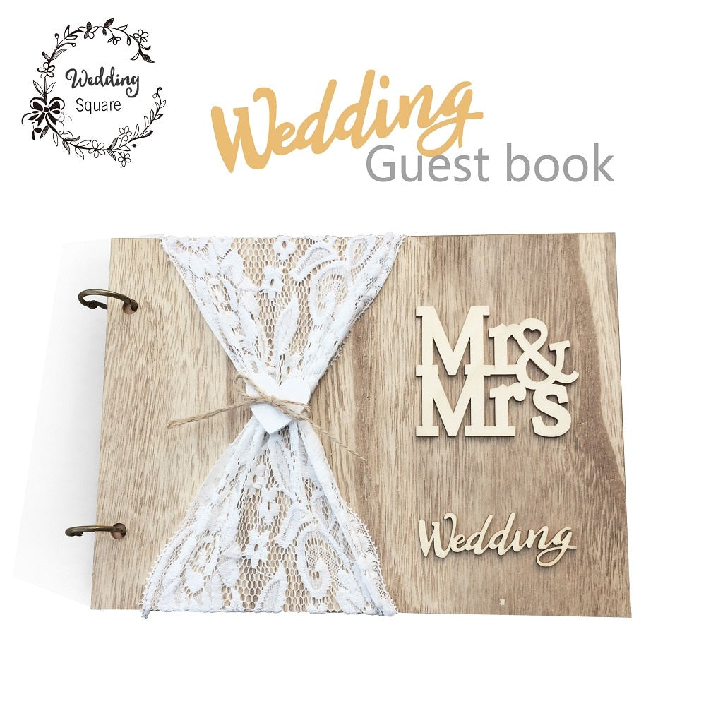 Wedding GuestBook Wooden  Guest Book  Personalised DIY Photo book Signature Guest books Lace Decora book
